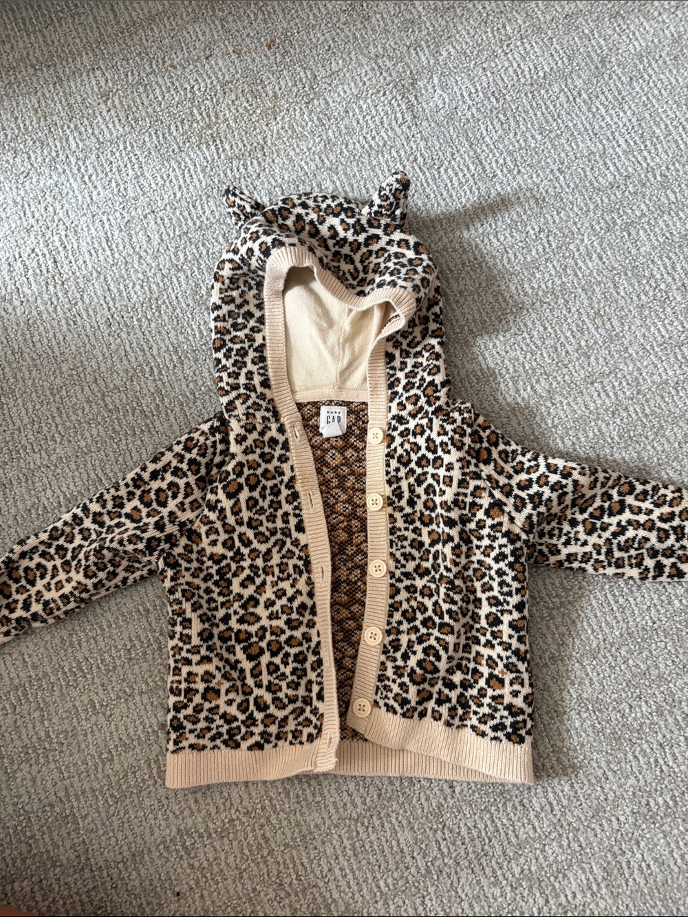 GAP Leopard Print Hooded Cardigan - Beige/Black/Brown